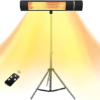 1500W Electric Tripod Patio Heater | Infrared Indoor & Outdoor Radiant Heater | Remote Control Included | Height Adjustable Tripod Stand | Instant Heat | IP34 Waterproof | Black