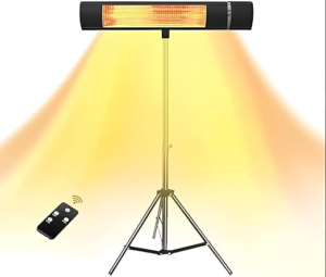 1500W Electric Tripod Patio Heater | Infrared Indoor & Outdoor Radiant Heater | Remote Control Included | Height Adjustable Tripod Stand | Instant Heat | IP34 Waterproof | Black
