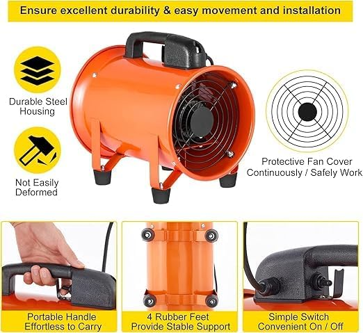 12 Inch Kitchen Ventilation Fan - 2800r/min High-Speed Exhaust Fan | Portable Vent Blower with Carrying Handle |