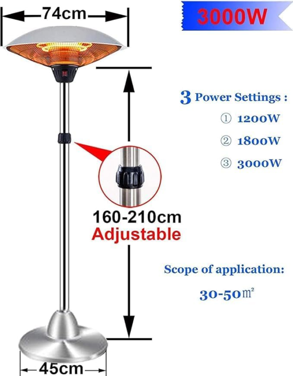 2100W Outdoor Free Standing Electric Patio Heater, With 3 Power Settings Freestanding Heaters For Indoor Outdoor Garden, Height Adjustable,Waterproof Rainproof Home Infrared