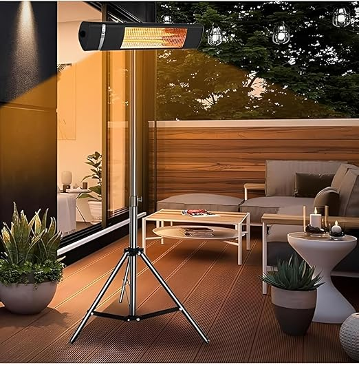 1500W Electric Tripod Patio Heater | Infrared Indoor & Outdoor Radiant Heater | Remote Control Included | Height Adjustable Tripod Stand | Instant Heat | IP34 Waterproof | Black