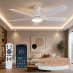 52-Inch Flush Mount Ceiling Fan with Lights, White